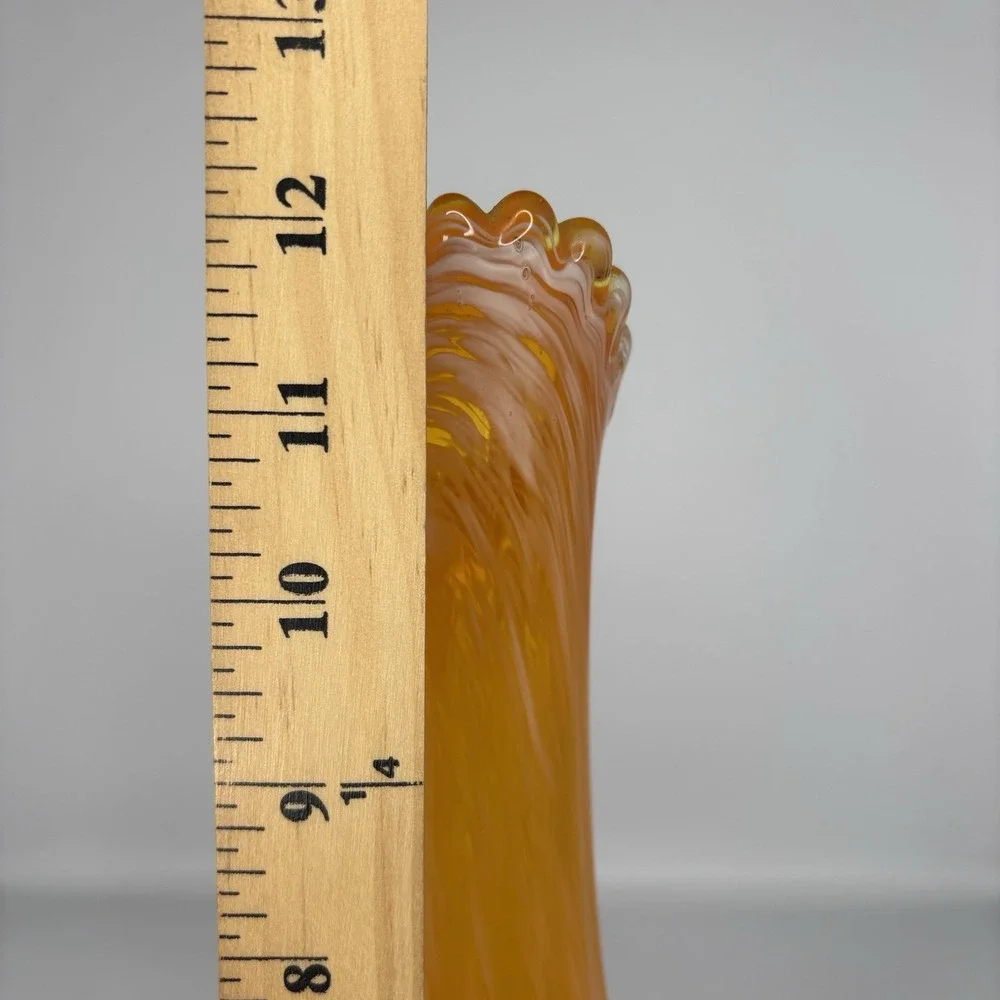Vintage Swung Vase Orange Swirl Twisted Glass Vase Mid Century Modern MCM Style